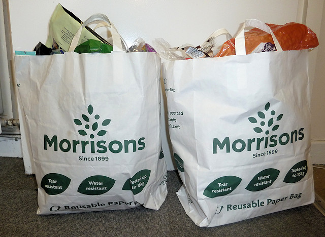 The two paper bags filled with disposable plastic