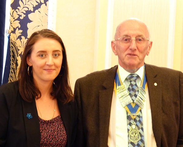 Daniella Freeman, Alzheimers Society with Rochdale Rotary Club’s retiring President Keith Banks