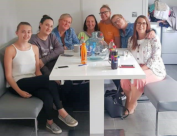 Signing out with sunny hearts: (L-R) Ellie, Emma, Kelly, Joanna, Louise Bird, Claire, Louise Dawes 