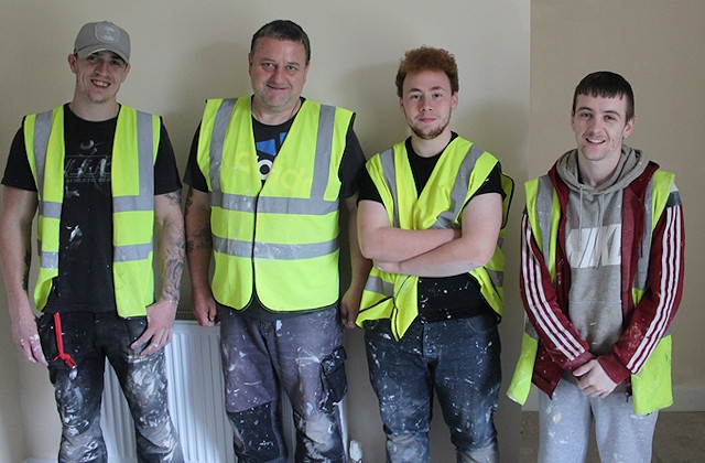 L-R: construction course participants, Damien Wynn, Michael Haydock, Brandon Slater and Charlie Henry