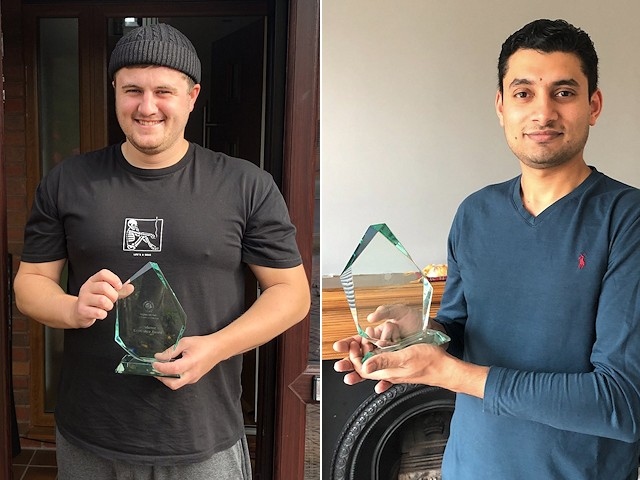 Joshua Watt (left) earned the Academic Excellence Award and Saad Farooq (right) won the Outstanding Research Award