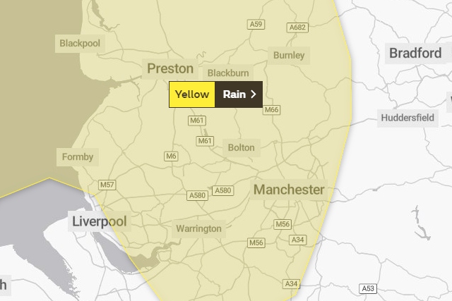 Yellow rain warning affecting the North West 