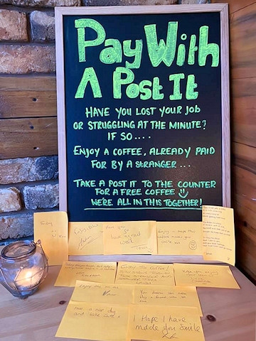 Pay with a post it and gift a stranger a coffee at Petit Bistro & Bar