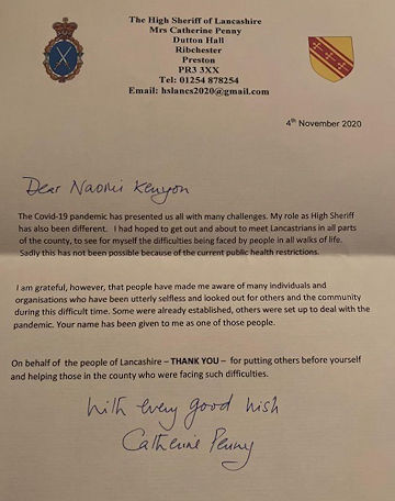 Naomi's letter from the High Sheriff