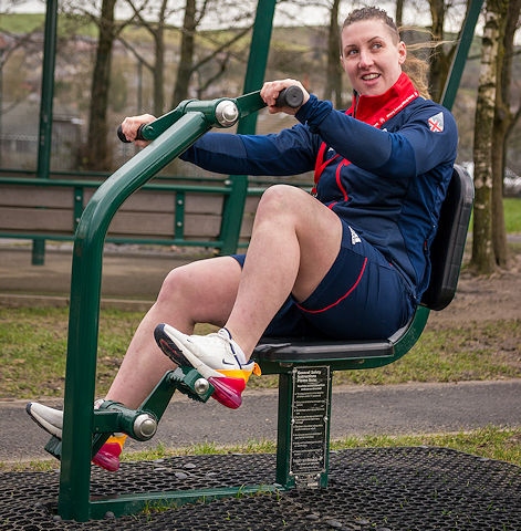 Bex Wilson at the new Fresh Air Fitness gym at Smithy Bridge Primary School