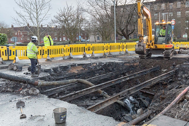 Tram tracks from the early 1900s buried under Whitworth Road
