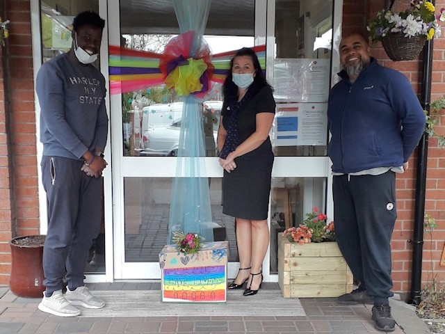 Staff from Brownhill School delivered hampers and wooden planters to care homes