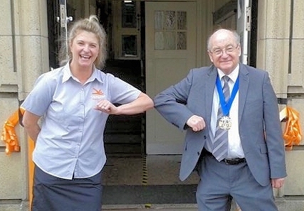 Facility manager Jo Potts with Mayor Billy Sheerin