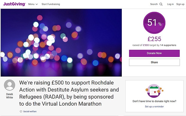 Derek White's virtual London Marathon has so far raised £255 at the time of publication