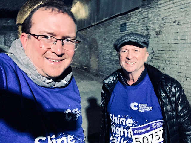 Greg and Malcolm Cudworth completed the annual Cancer Research UK Manchester Shine Night Walk on 30 October