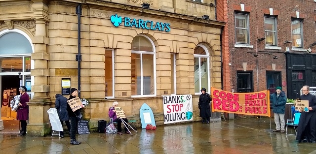 Extinction Rebellion Rochdale outside Barclays bank, Rochdale