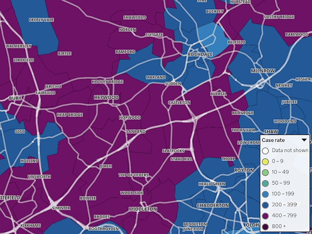 Cases of Covid-19 in the Rochdale borough in the week to 7 December