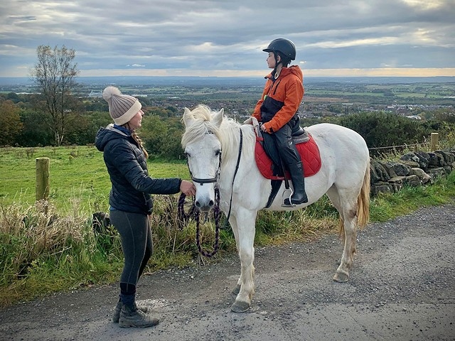 Sam Bailey at Foxfields Riding Therapy Centre, in Horwich, Bolton