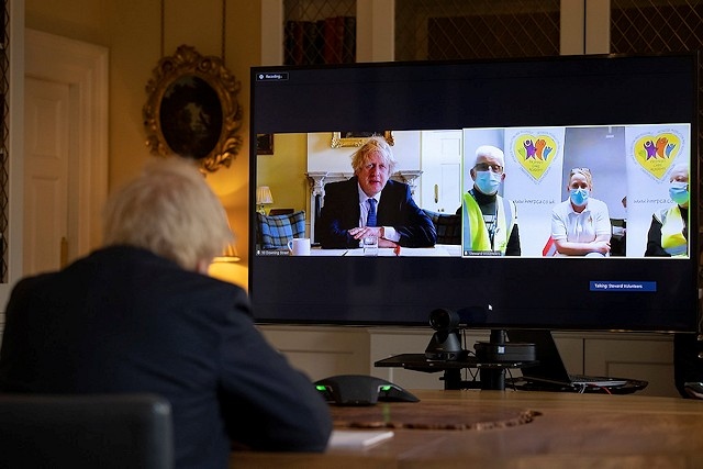 Prime Minister Boris Johnson on a virtual call with St John Ambulance volunteers in Rochdale