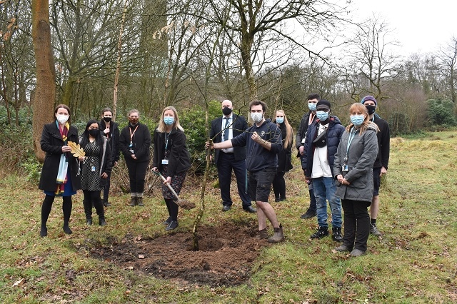 Principal and CEO Julia Heap leads tree planting at Hopwood Hall College