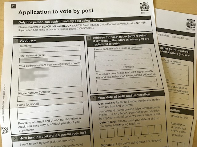 Register to vote, postal vote