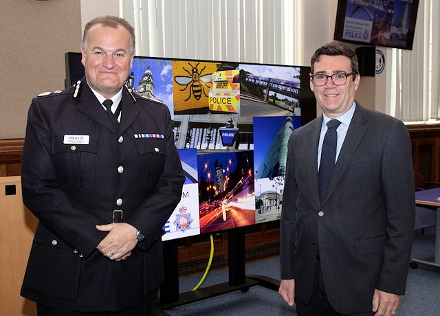 Stephen Watson QPM, the new Chief Constable of Greater Manchester Police and Mayor of Greater Manchester, Andy Burnham