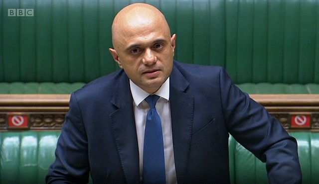 Health Secretary Sajid Javid speaking in Parliament today