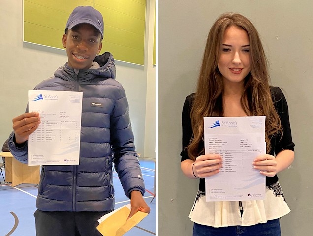 Fortune Uwadiae and Jasmine Oldham with their exam results