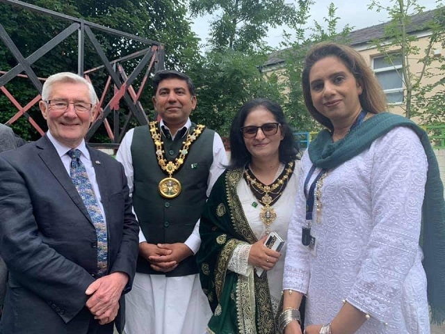 Sir Tony Lloyd MP, Mayor and Mayoress Aasim and Rifit Rashid, Councillor Iram Faisal