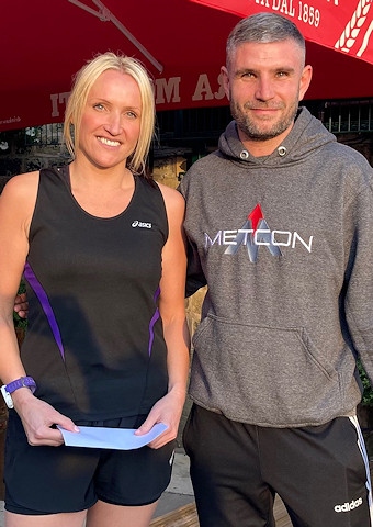 Joanne Horan - first lady to finish the Cowm 5k - with Matt Murray from MetCon Gym