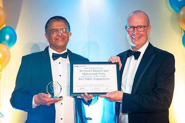 Mohammed Tariq, BAME Staff Network Lead (left), Co-clinical Director of the NIHR Greater Manchester Clinical Research Network – Professor Martin Gibson (right)