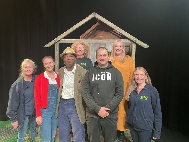 Zafar Iqbal with cast, production and M6 management team.
Front left to right: Sharon McWilliams, Maya Szlachetko, Declan Wilson, Zafar Iqbal and Caroline Kennedy
Back from left to right; Gilly Baskeyfield and Laura Rodwell