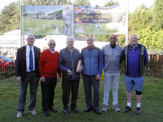 Ken Wright with members of the committee at Castle Hawk golf club who organised the tournament in his name