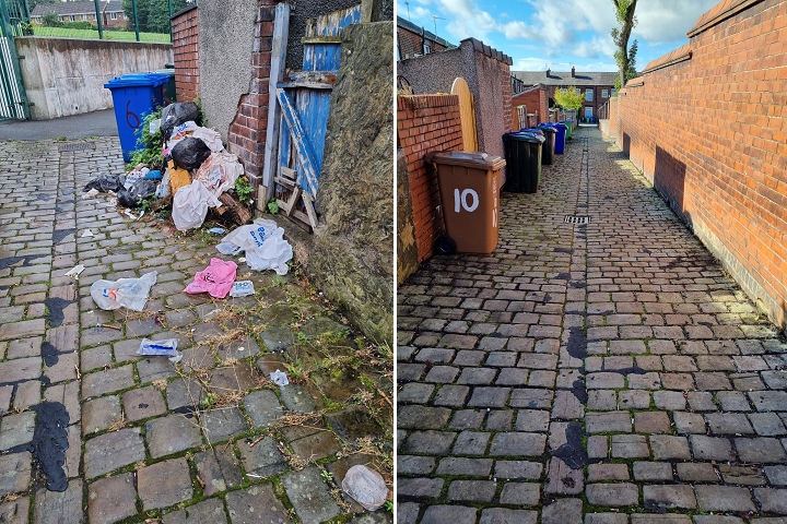 The alleyway, before and after