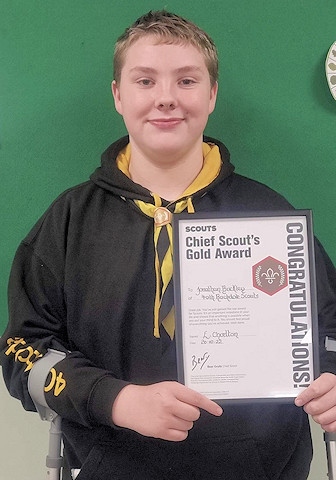 Jonathan Buckley was awarded the Chief Scouts Gold Award