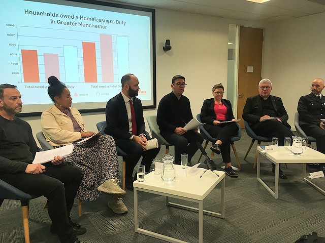 Greater Manchester mayor Andy Burnham leads a press conference about homelessness on November 21, 2022