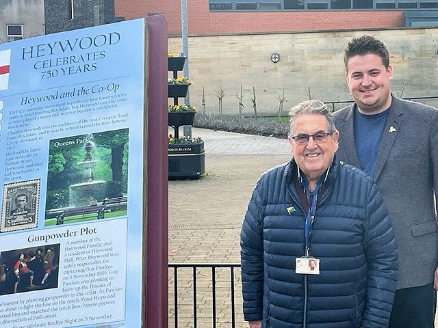 Councillors Peter Rush (left) and John Blundell (right) in Heywood centre