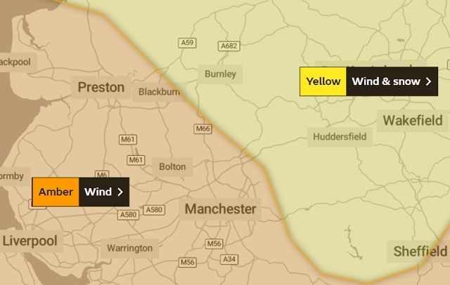 The boundary of the amber and yellow warnings for Storm Eunice runs through the Rochdale borough