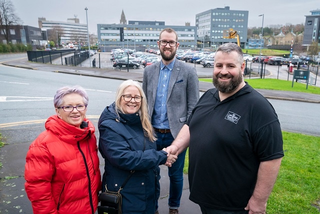 L-R: Patricia Boothman, manager, The Lancashire Hospitality Co-operation, councillor Sue Smith, John Hudson, landlord, The Baum and Ben Boothman co-owner of The Lancashire Hospitality Co-operation at Hopwood Hall College