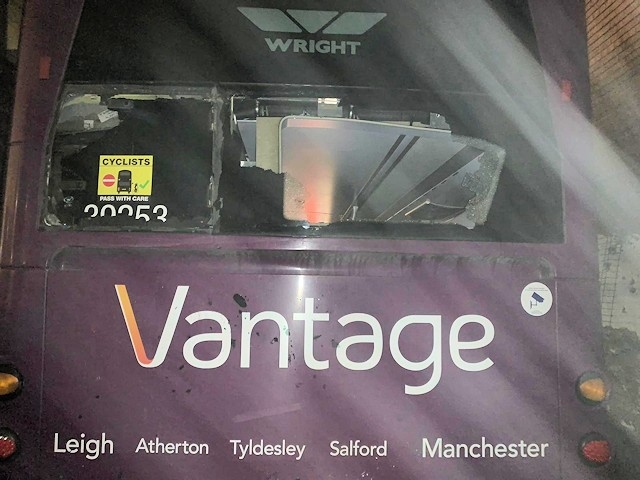 Damage to a Vantage bus operated by First