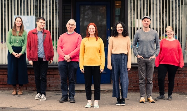 The Cartwheel Arts team L-R: Vicki Greer, Bailey Leonard, Rick Walker, Hebe Reilly, Lucy Holland, Richard Hirst and Becky Smyllie