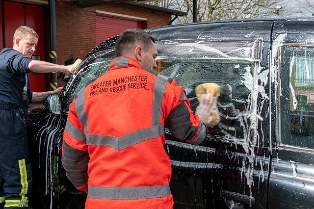 Fire stations across Greater Manchester held charity car washes on Saturday 12 and Sunday 13 March and raised over £27,000, with more to be counted