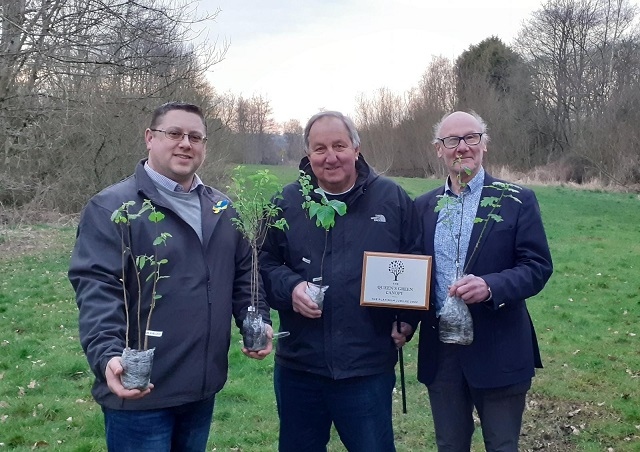 Norden ward councillors Peter Winkler, Mike Holly and Jim Gartside with trees to be planted for the Queen's Green Canopy, pictured in March 2022