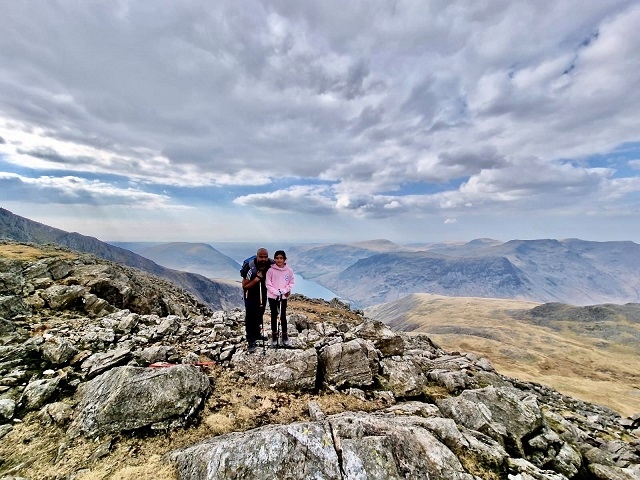 Zaara and her father, Doliz Miah at the summit of Scafell Pike