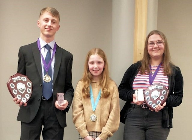 The two new MYPs - Henry Leahy and Emilia Wakeman - with the children's champion Grace Butterworth (centre)