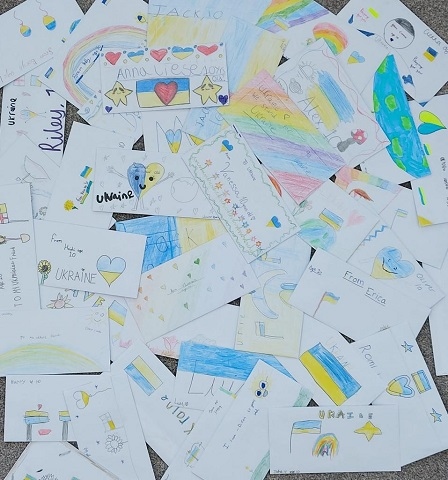 A selection of the thousands of letters collected from schools to head out to young people in Ukraine