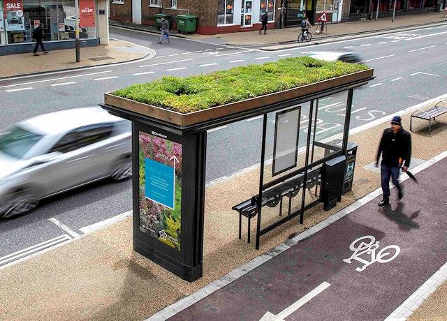 A living roof bus shelter used in Leicester