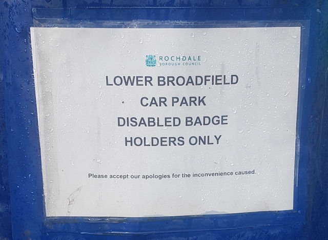 Lower Broadfield car park - disabled only sign