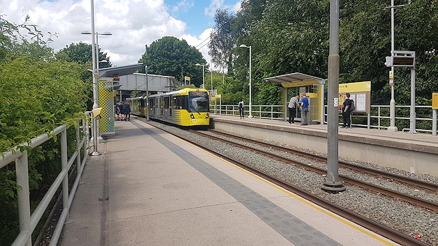 A tram passing through Milnrow