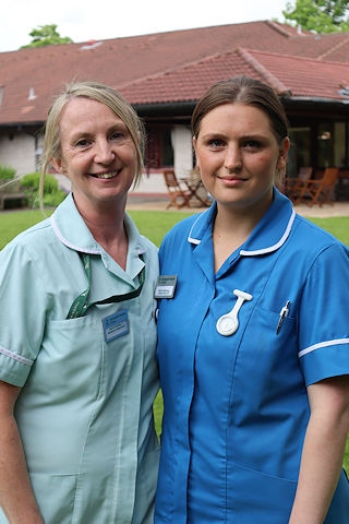 Nikita Birchall and Paula McNally in front of Springhill Hospice