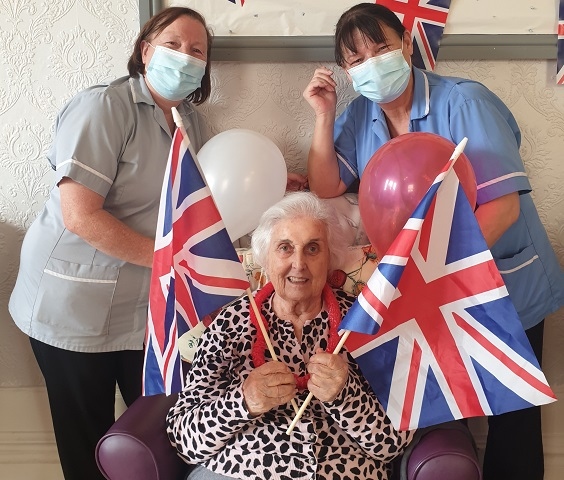 Stamford House resident Cecilia with care coordinator Carol and care worker Cathy