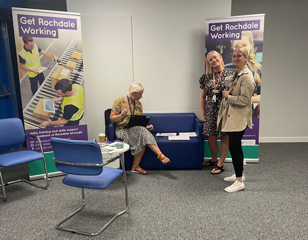 The Neurodiversity Roadshow: L-R: Jo McIntosh (Skills and Engagement Advisor from Rochdale Local Authority), Jodie Salford-Brown (Disability Employment Advisor) and Eve Capstick (Youth Employability Coach)