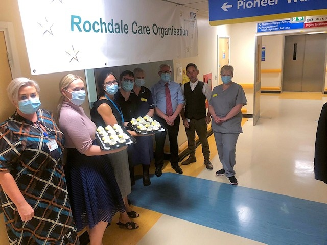 Sir Tony Lloyd (third right) visited the Pioneer Ward at Rochdale Infirmary