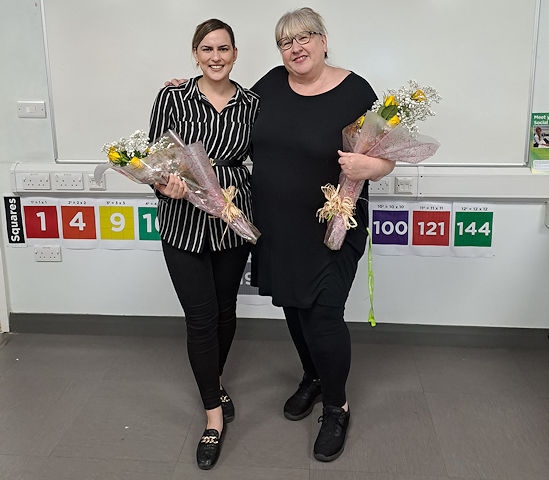 Kyrste Thompson (right) discovered she’d achieved a 5 in maths and a 7 English when she opened her grades on results day (pictured with tutor Tina Stanista)