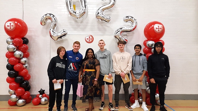 St. Cuthbert's GCSE results day, Oscar, Tyler, Oye, Callum, Andrew, Prem, Christian